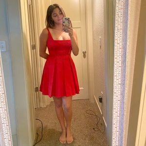 Red satin cocktail dress